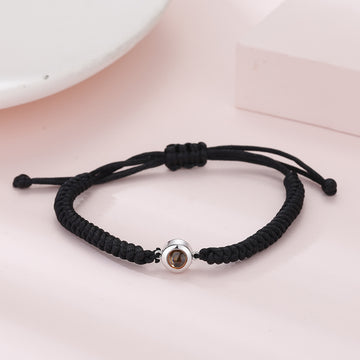 I Wear U Engraved Projection Bracelet (Black Rope-Silver Ornament)