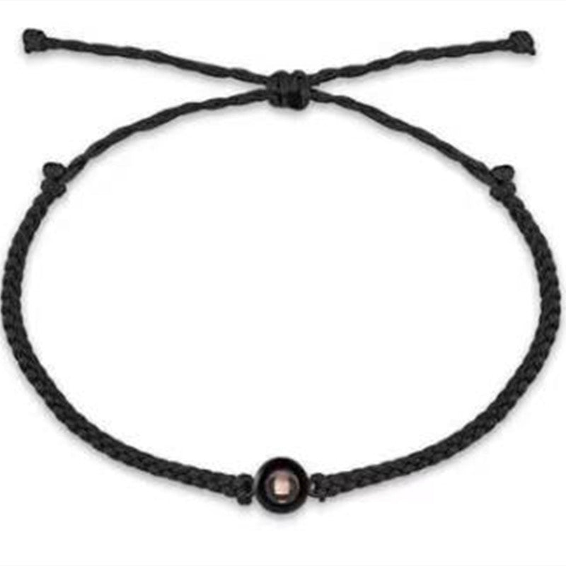 I Wear U  Engraved Projection Bracelet (Black Rope - Black Ornament)